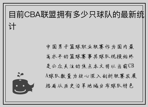 目前CBA联盟拥有多少只球队的最新统计